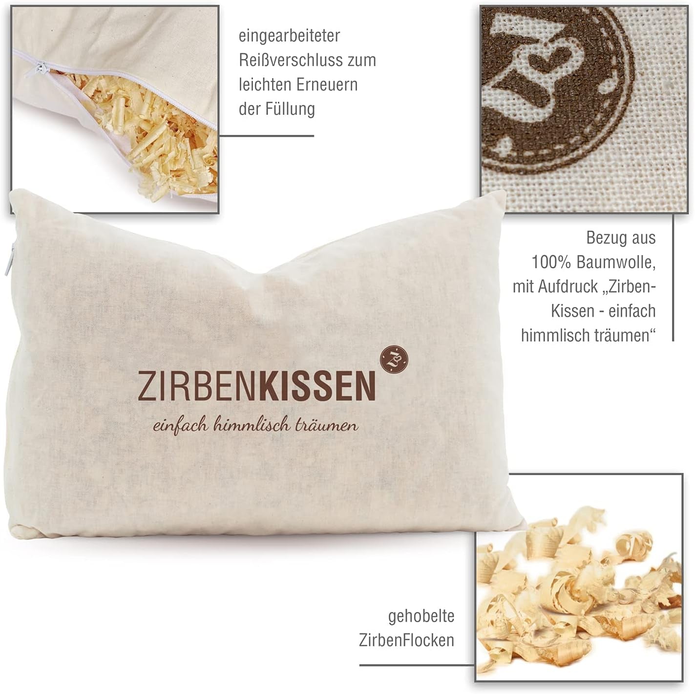 Swiss stone pine familie schweizisk stone pine pude Simpelthen himmelsk drømmende 30X20 cm, træ, naturlig, 1 stk (1 pakke) Naty Shop standard puder