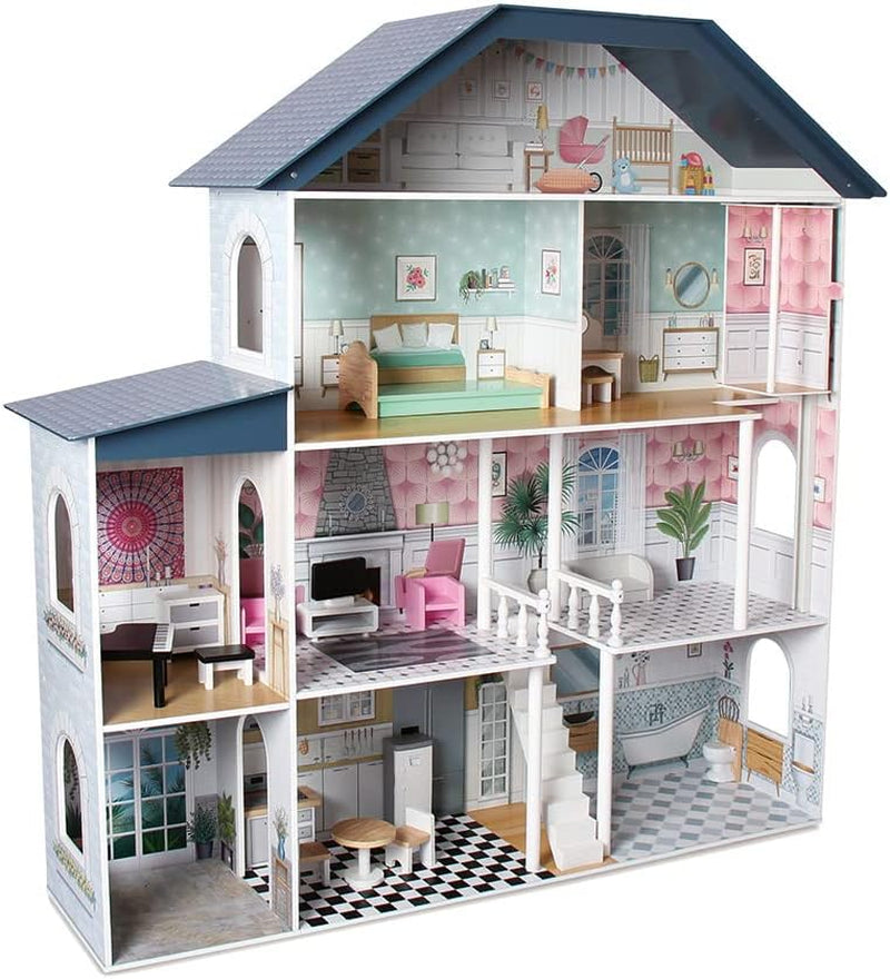 Deqube 913D00016 Dukkehus i træ, 4 etager, Premium