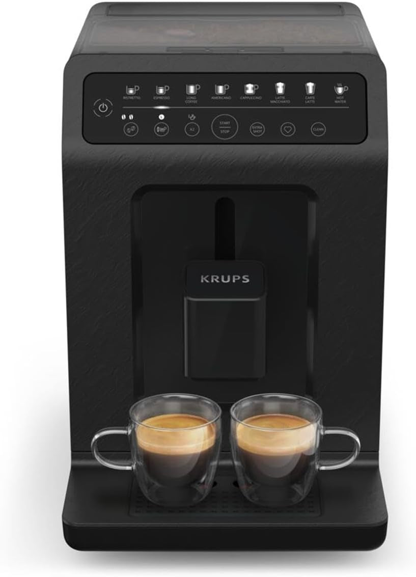 Krups EA897B Evidence ECOdesign automatisk espressomaskine, automatisk espresso- og cappuccinofunktion, Quattro Force-teknologi, one-touch mælkekopper, 8 forudindstillinger, mælkesystem, 1450W