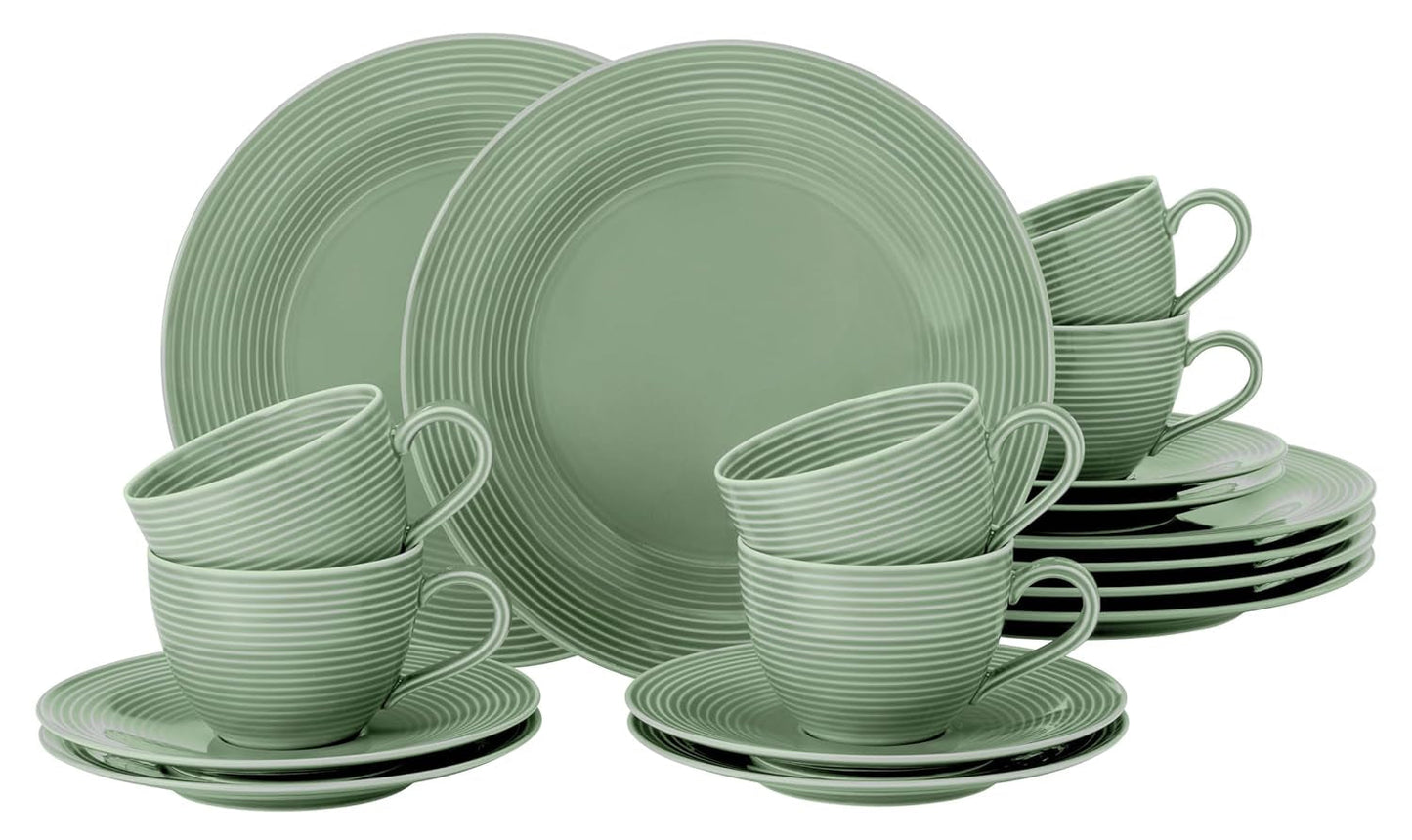 SELTMANN WEIDEN kaffeservice med 18 stykker BTR - Beat - Form: Rund med riflet relief - moderne stil - salviegrøn - Farveglasur