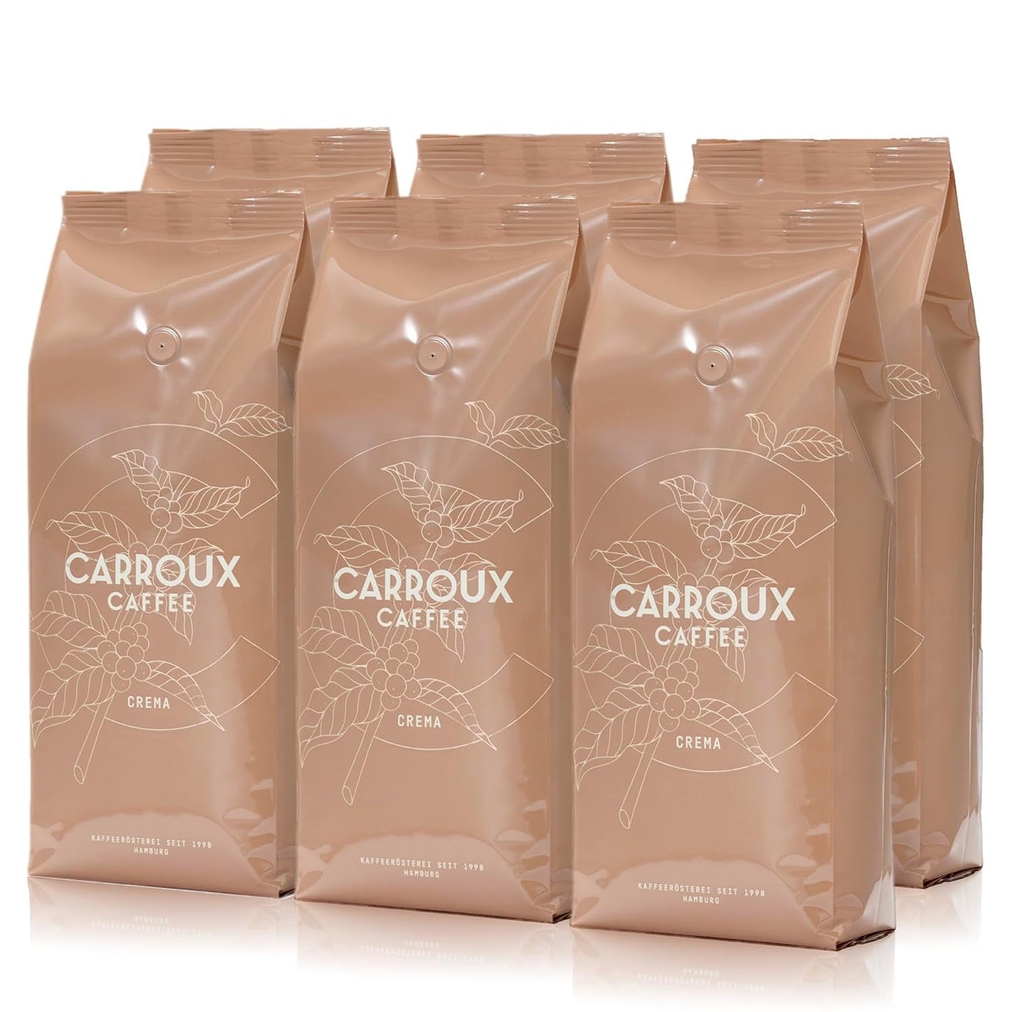 CARROUX Crema hele kaffebønner (6 x 500 g) - Premium kaffebønner fra Hamborg - Friskristede traditionelt