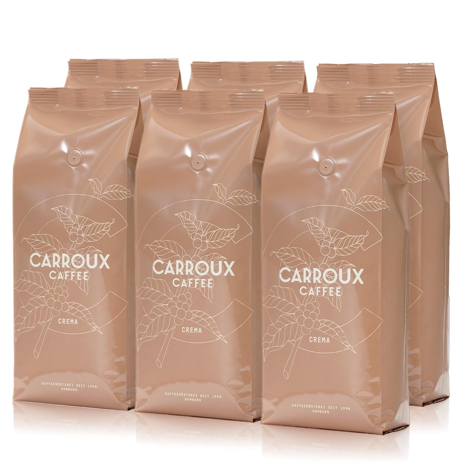 CARROUX Crema hele kaffebønner (6 x 500 g) - Premium kaffebønner fra Hamborg - Friskristede traditionelt