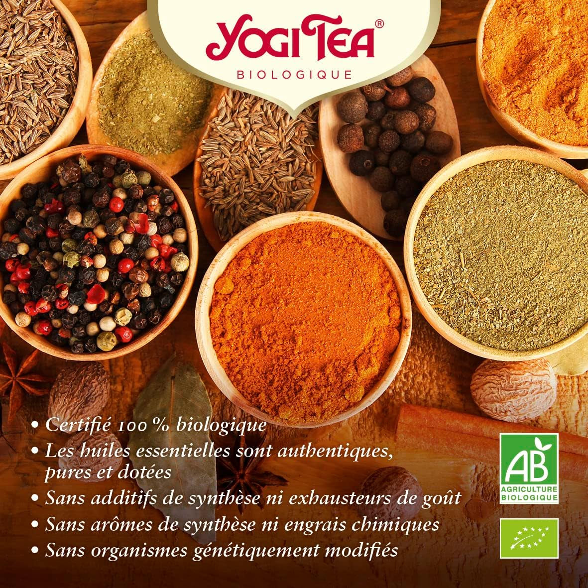 Yogi Tea - Kurkuma Chai Økologisk krydret ayurvedisk te Koffeinfri Gurkemeje Kanel Ingefær Blend Yogi Te Løs 8 x 90 g (720 g) Pakke Ideel gave