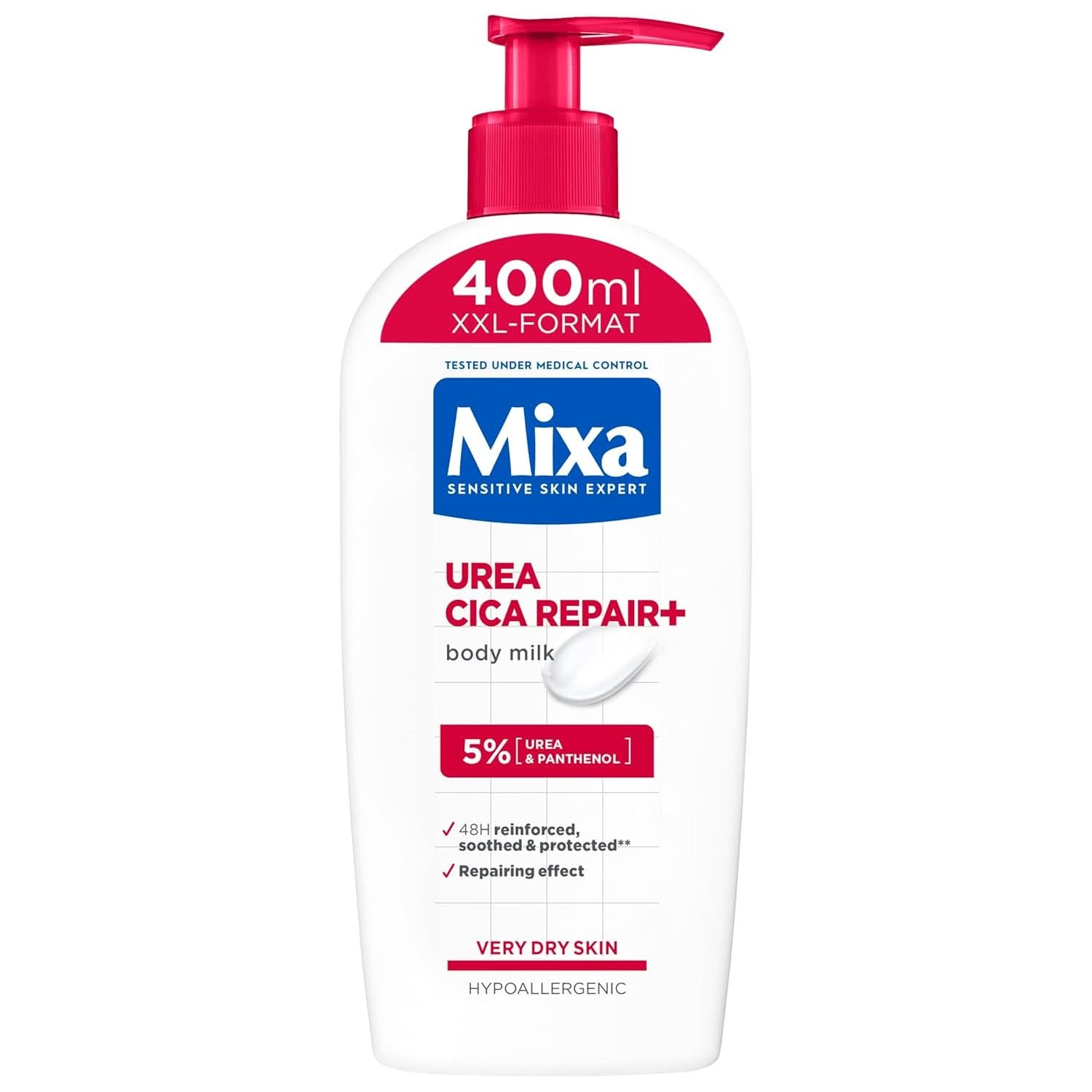 Mixa Urea Cica Body Lotion XXL, Med urinstof og regenererende panthenol, Beroligende og beskyttende kropsmælk, Til tør hud, 400 ml Brusebad og bad Naty Shop