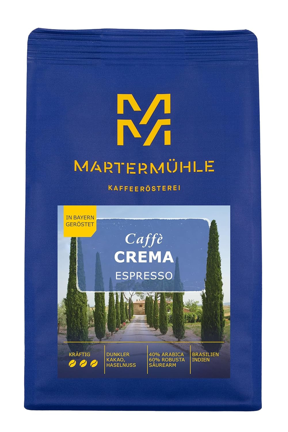 Martermühle Strong Espresso Creme 500g | Arabica/Robusta | Smag: Mørk kakao, hasselnød | Let ristede hele espressobønner, lav syre
