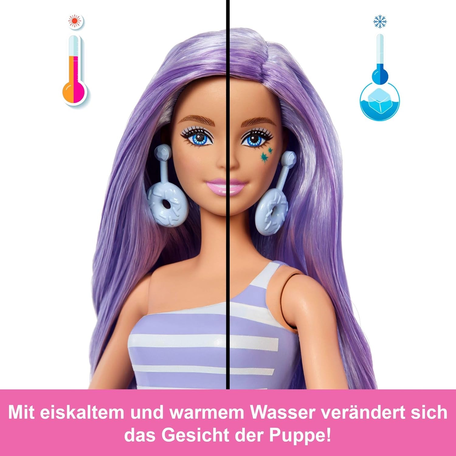 Barbie Pop Reveal-seriesæt med modedukke og tilbehør, Candy-serier, Donut Dreams-design med kæledyr, 8 overraskelser inklusive farveskift, JFY60