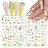 12 ark 3D-effekt negleklistermærke UV-hærdende Langtidsholdbare blomsternegleklistermærker Gul Hvid Daisy Nail Art-klistermærker