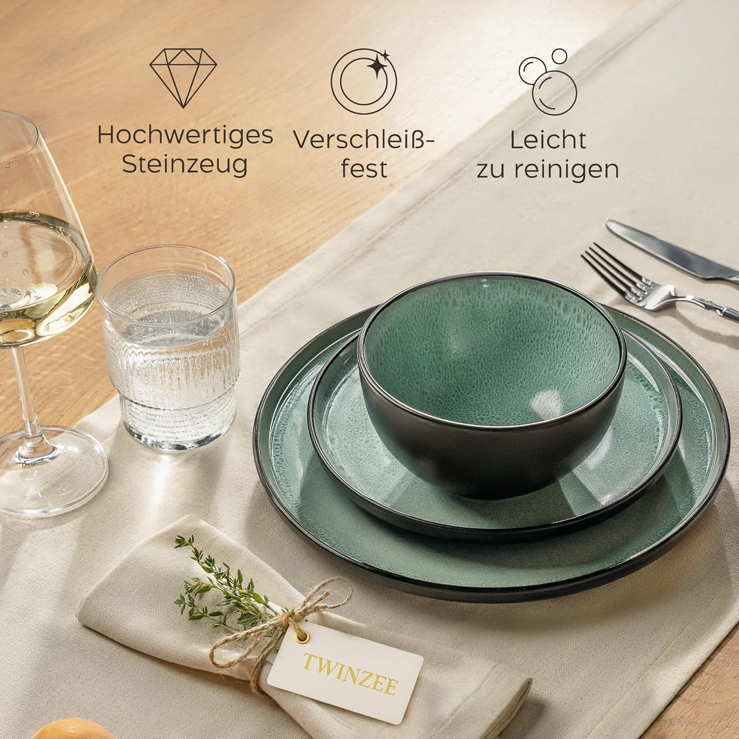 Twinzee 24 dele Stentøjsservisesæt til 6 - Skåle og tallerkensæt - Stentøj til mikroovn - Riviera Collection