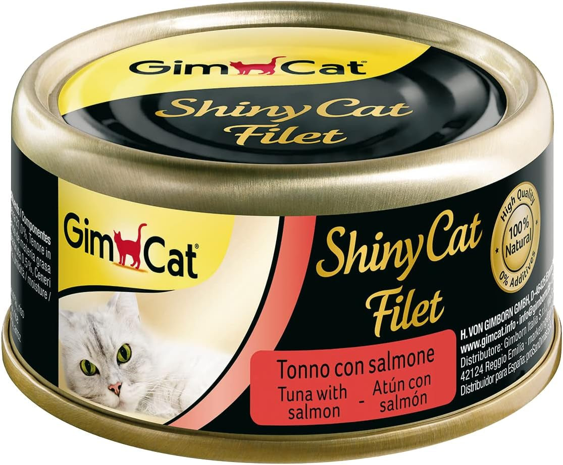 GimCat ShinyCat Filet - Voksen kattefoder med 100% filet - Uden tilsat sukker, glutenfri - Tun med laks - 1 dåse (1 x 70 g)
