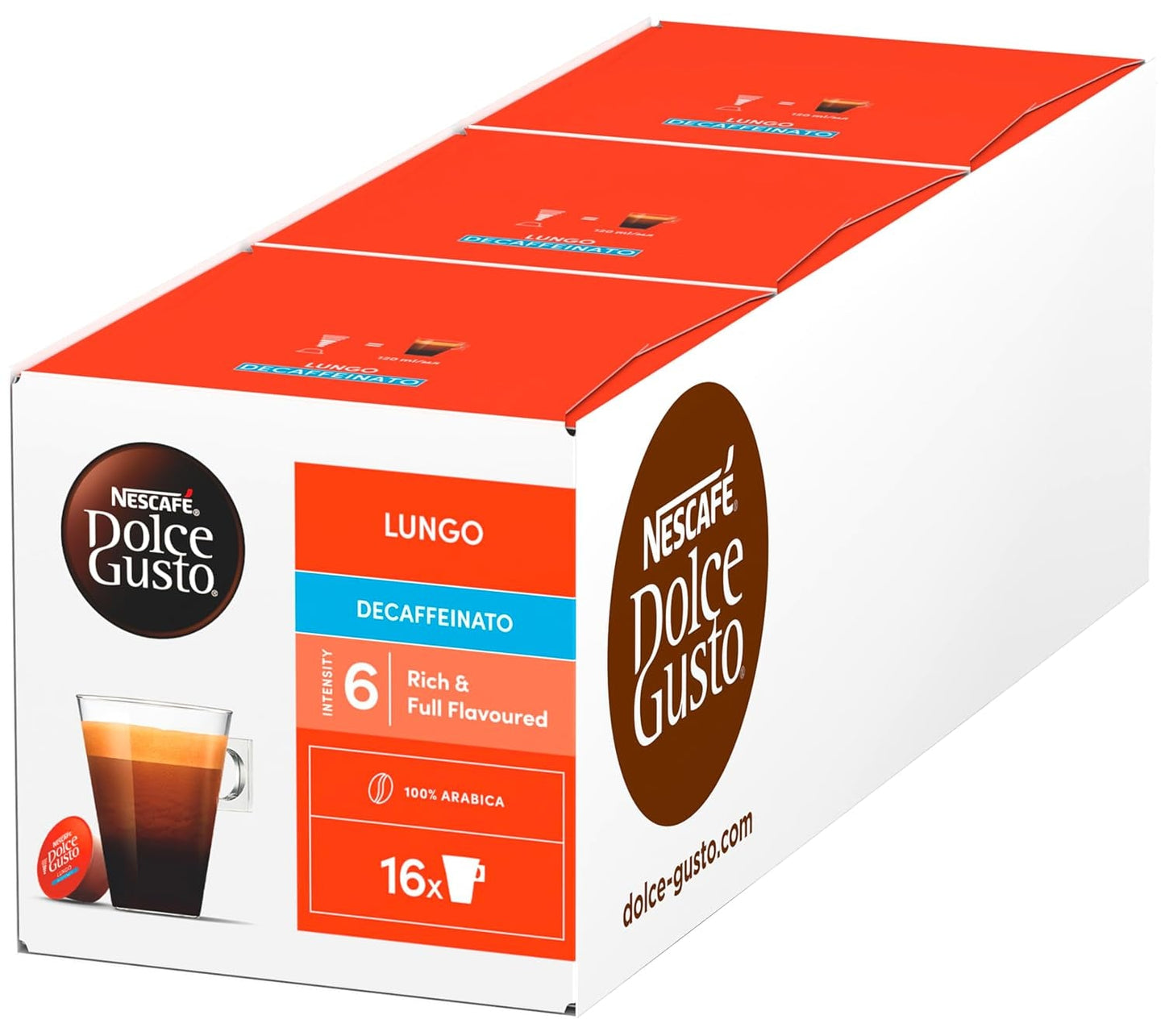 NESCAFÉ DOLCE GUSTO Lungo Decaffeinato kaffekapsler 3er pakke (3 x 16 kapsler)