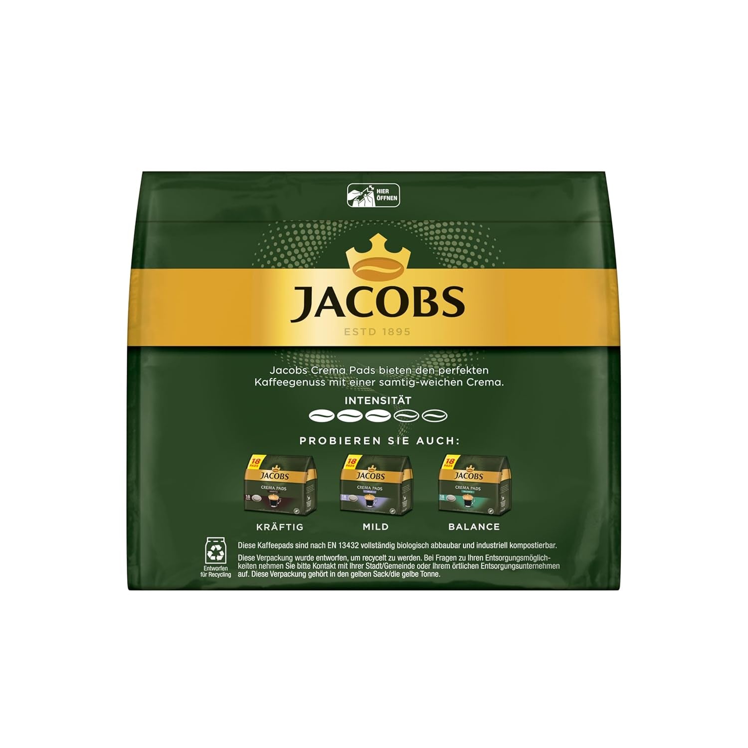Jacobs Pads Creme, Senseo-kompatible pads, 5 x 18 Getränke, 90 Kaffeepads