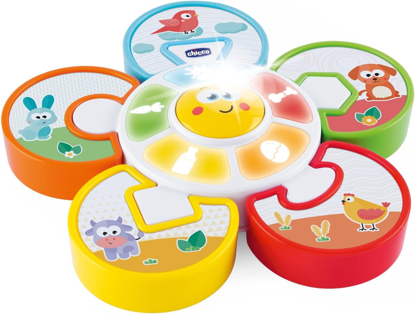 Chicco Talking Farm Italiensk/engelsk tosproget babylegetøj med dyr, lys og lyde, 3 legemuligheder, elektronisk lærelegetøj - legetøj til 1-4 år gammelt babylegetøj Naty Shop elektronisk puslespil