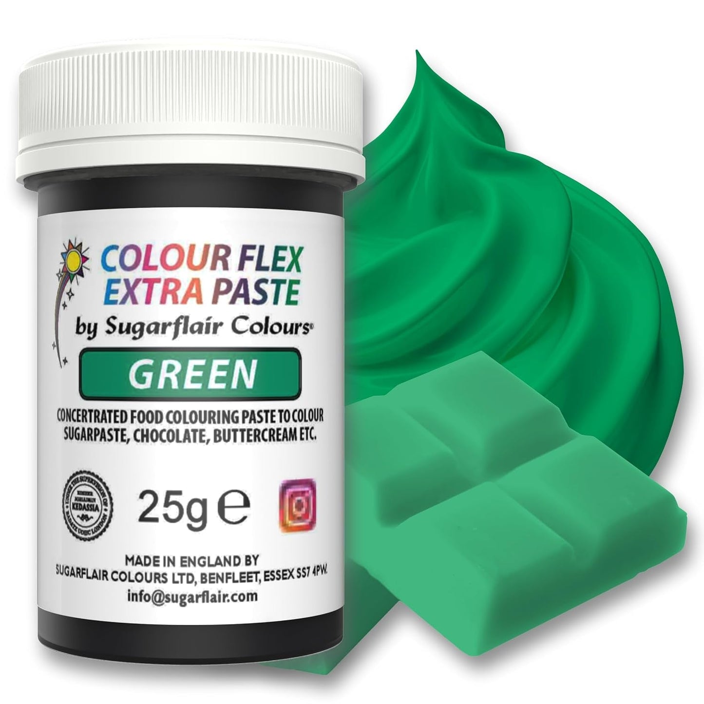 Sugarflair Colourflex Extra Paste Verde madfarve - Spiselig madfarve til smørcreme, chokolade, sukkerpasta, glasur, fondant, kageblandinger, dej og mere - 25g