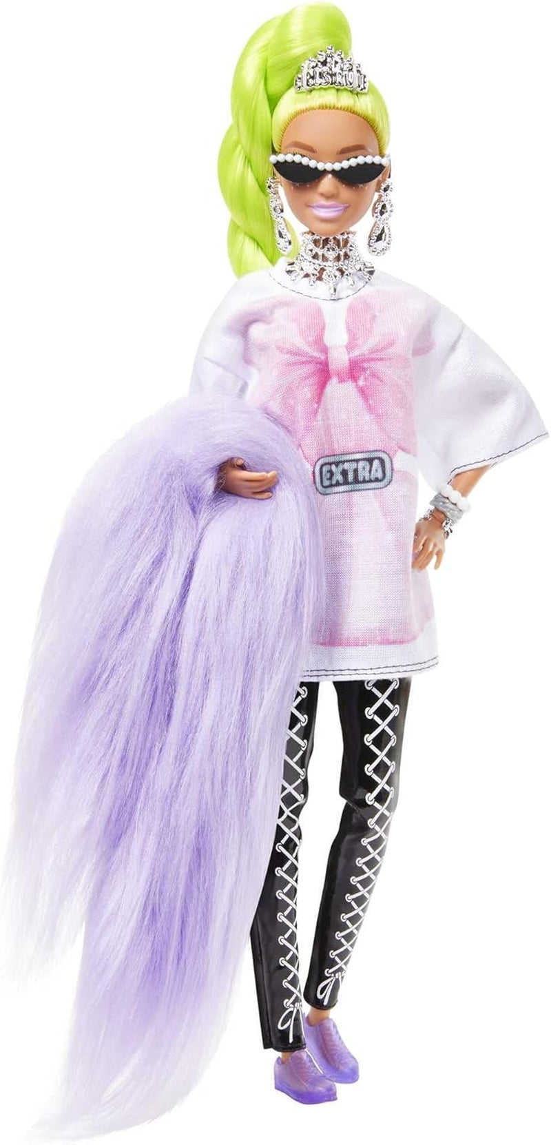 Barbie HDJ44 - Ekstra #11 dukke i overdimensioneret T-shirt og leggings med papegøje, ekstra langt neongrønt hår og tilbehør, fleksible led, gavelegetøj til 3+ Naty Shop-dukker