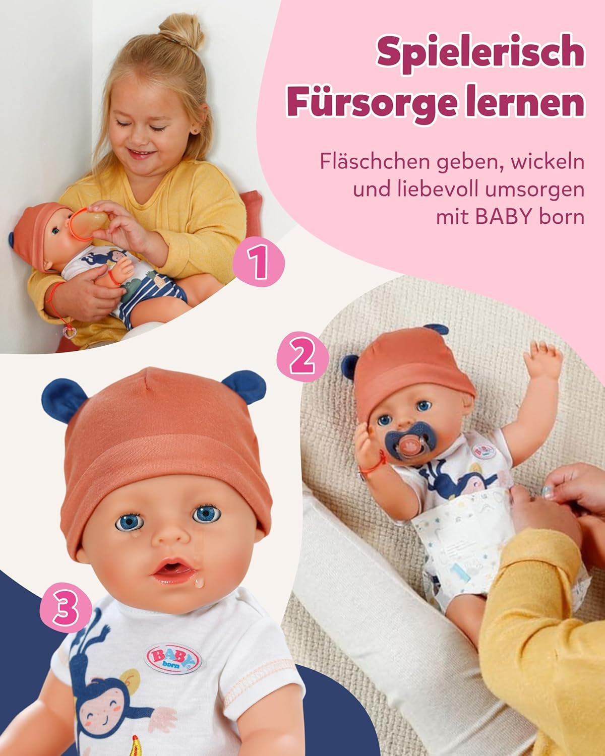Baby Born Emma Jungle Style Doll - 43 cm - 10 funktioner inklusive tilbehør og bodysuit i unisex farver - Fungerer uden batterier - Velegnet til børn fra 3 år og derover