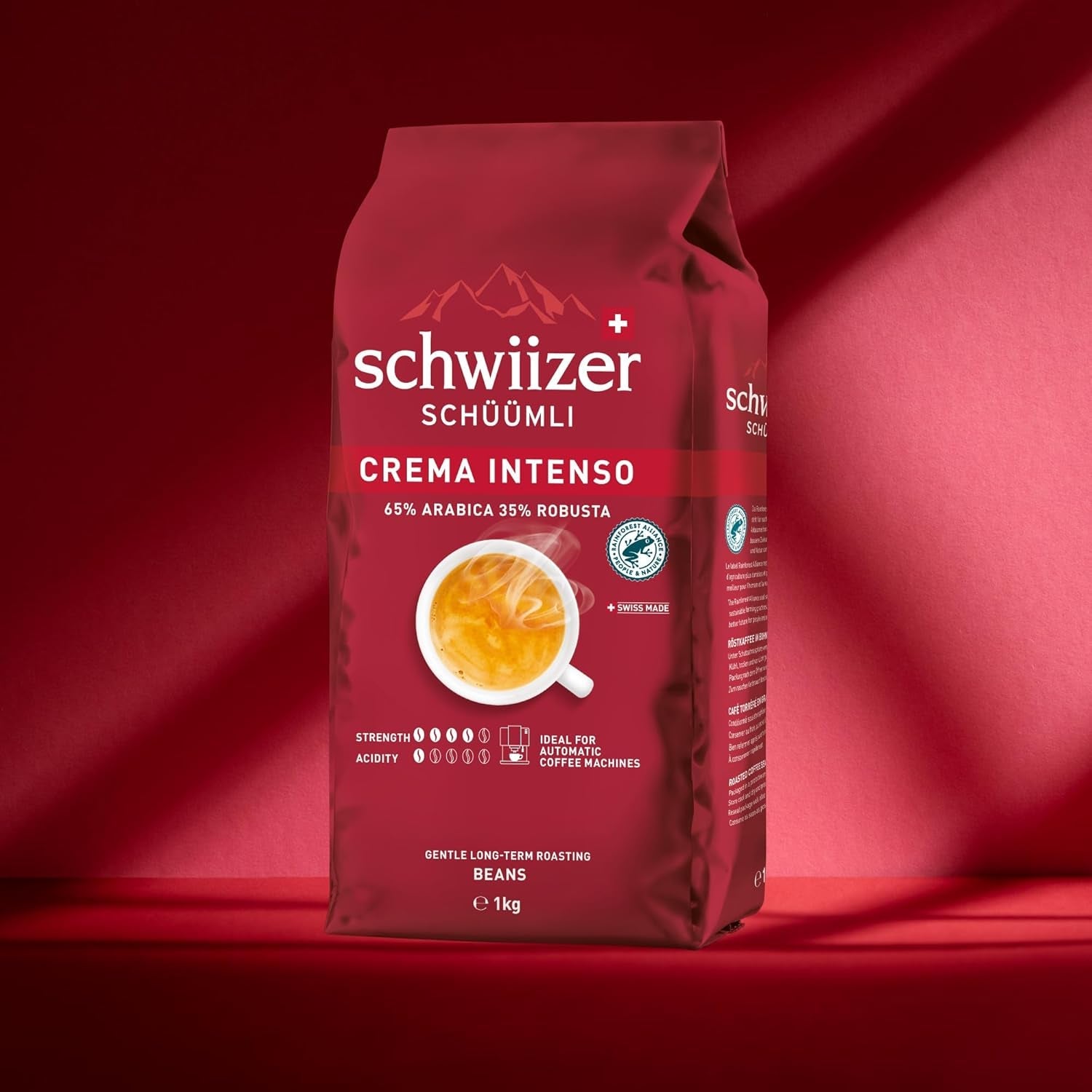 Schwiizer Schüümli Intenso, kapsel, malet kaffe 1 kg - Intensitet 4/5 - UTZ certifikat (pakke med 4)