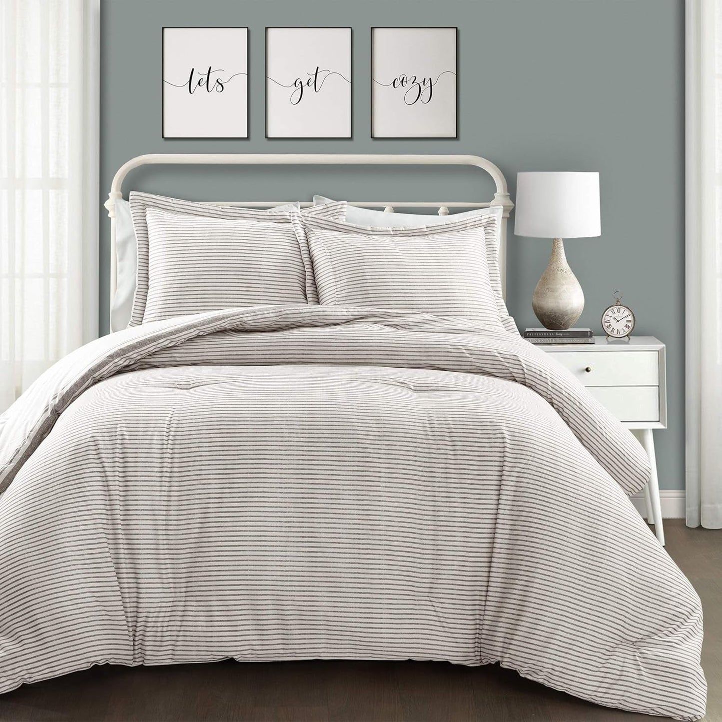 Lush Decor Farmhouse quilt med striber, Full/Queen, grå dyner og dyner Naty Shop