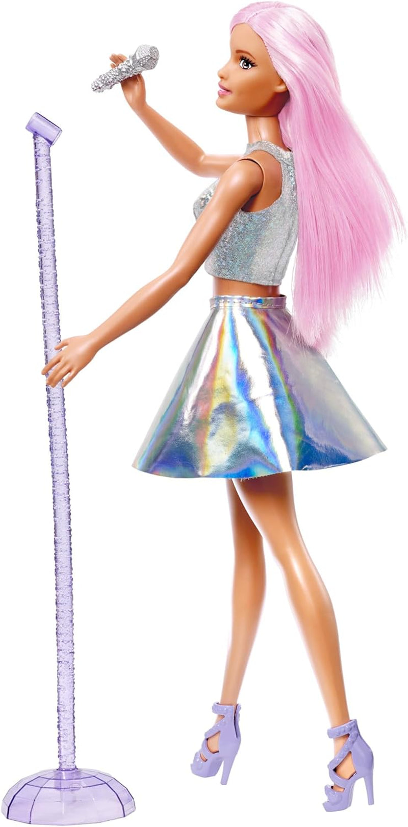 Barbie popstjernedukke klædt i glitrende nederdel med mikrofon og lyserødt hår Gave til 3-7 år gamle børn JCW42 blændende dukker Naty Shop