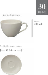 vivo - Villeroy & Boch Group - Basic hvidt 30 dele servicesæt, tåler opvaskemaskine og mikroovn, hvidt servicesæt, kaffestel, keramik, tallerkener, kopper, premium porcelæn