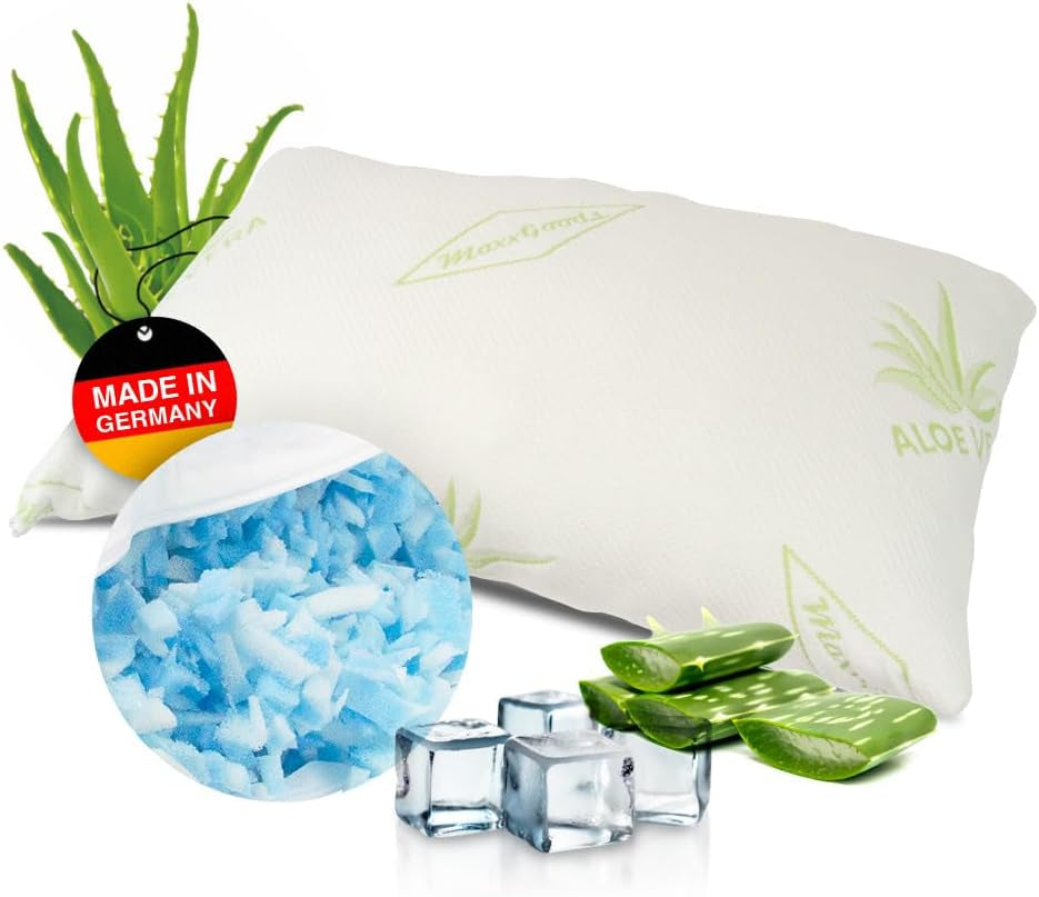 Maxxgoods ortopædisk pude Visco Gel Foam Nakkestøttepude med Aloe Vera beskyttende betræk og 100 % bomuld indvendigt betræk - pude til mave, ryg og sidesove (42 cm x 70 cm x 12 cm) Naty Shop cervikal ortopædiske puder 42 x 70C