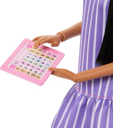 Barbie Fashionista dukke nr. 245, autistisk dukke med lilla stribet kjole og tilbehør som fidget spinner, tablet og hovedtelefoner, JJN58