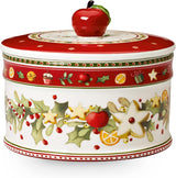 Villeroy & Boch - Winter Bakery Delight Lille opbevaringsæske, keramisk julekageæske, juleæske, småkagedåse, småkagedåse, keramisk æske med låg, slikopbevaring, premium porcelæns madopbevaringsbokse Naty Shop M