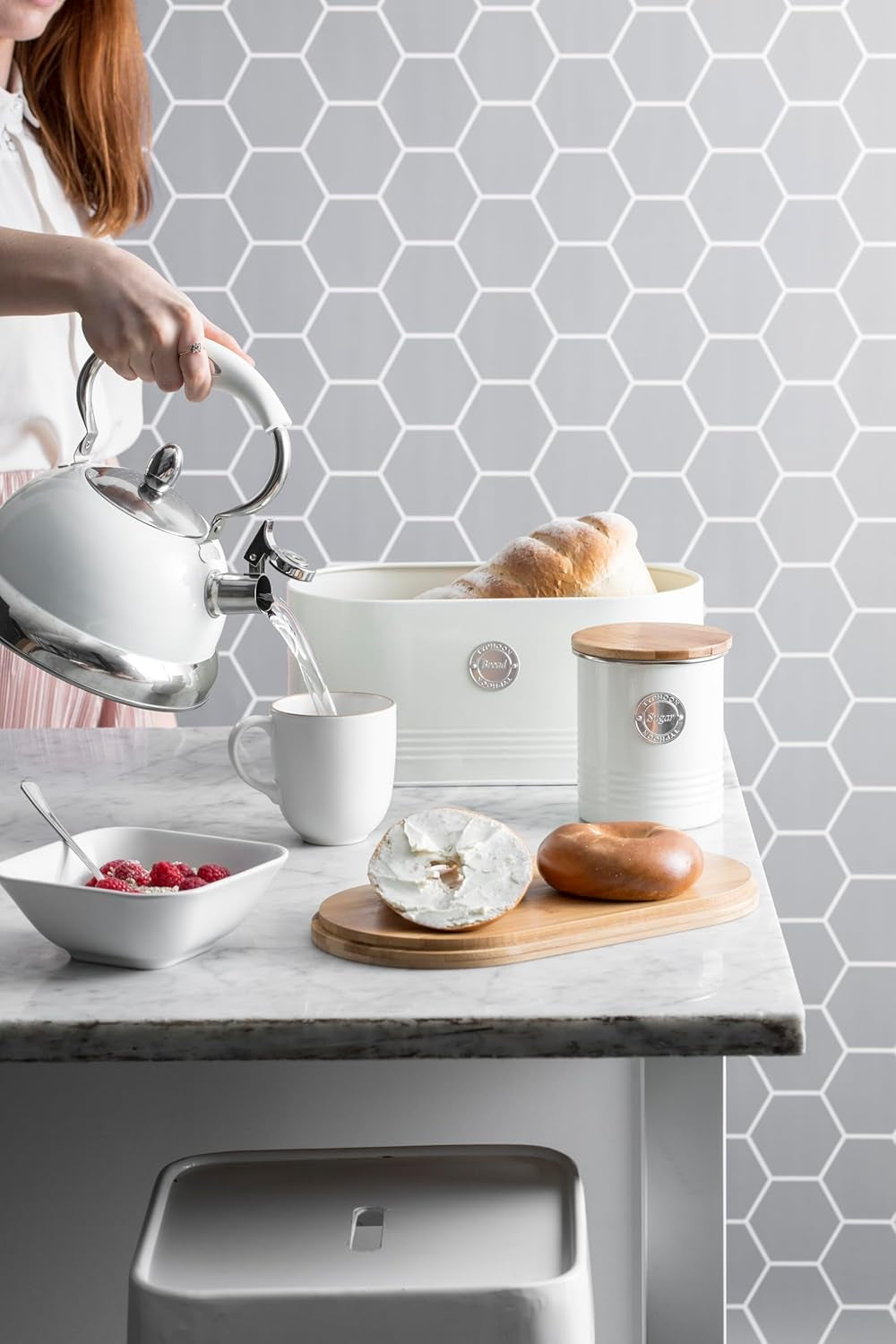LIVING kollektion, sukkerskål med låg | creme pastel | opbevaringsboks 1 L køkken til sukker | sukkerbeholder i stål med låg | Bambus lufttætte opbevaringskrukker med låg Naty Shop madopbevaringsbokse