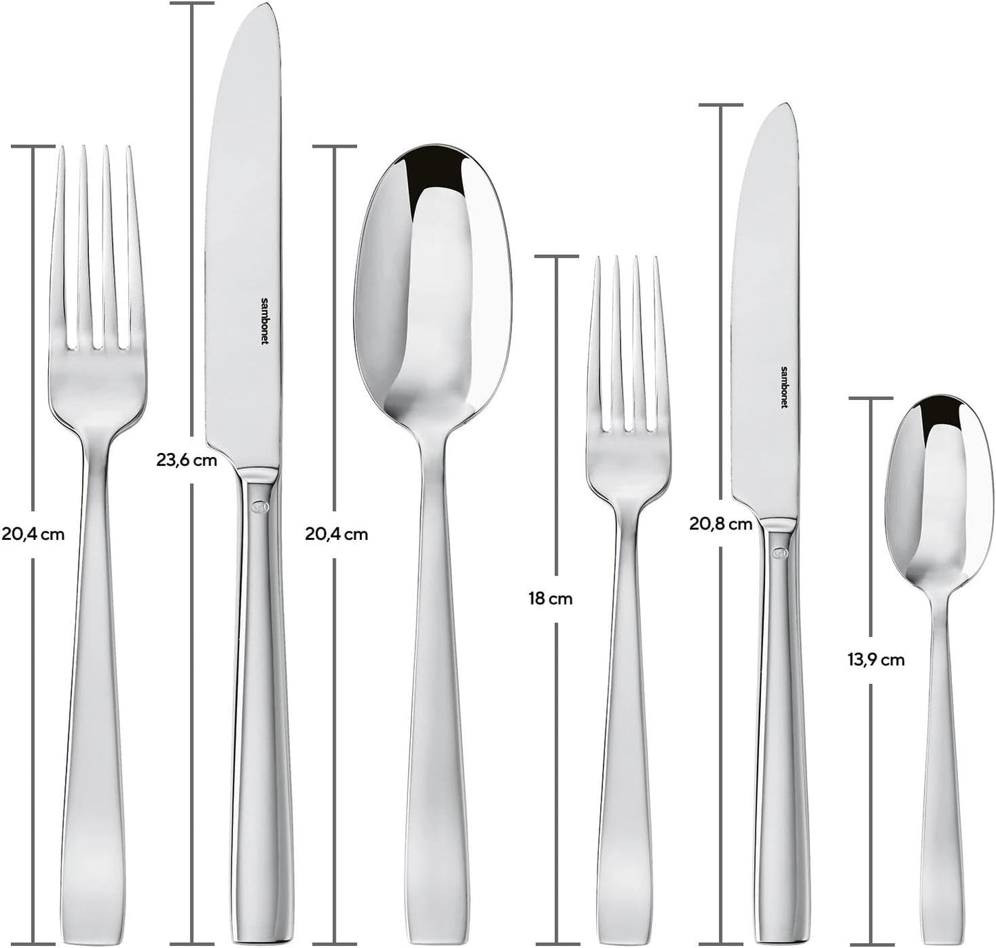 Sambonet 62512-83 fladt monoblok bestiksæt, 36 stykker, 18/10 rustfrit stål, Tåler opvaskemaskine Køkken Naty Shop