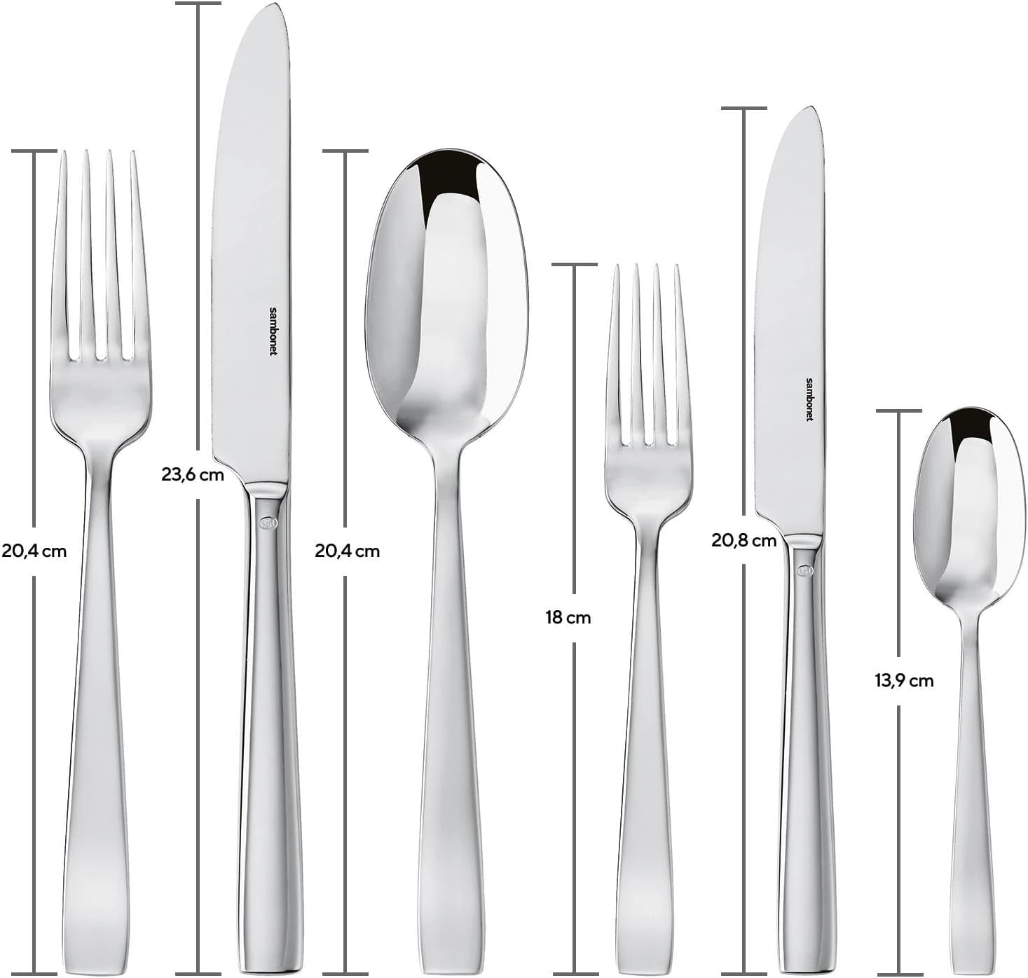 Sambonet 62512-83 fladt monoblok bestiksæt, 36 stykker, 18/10 rustfrit stål, Tåler opvaskemaskine Køkken Naty Shop