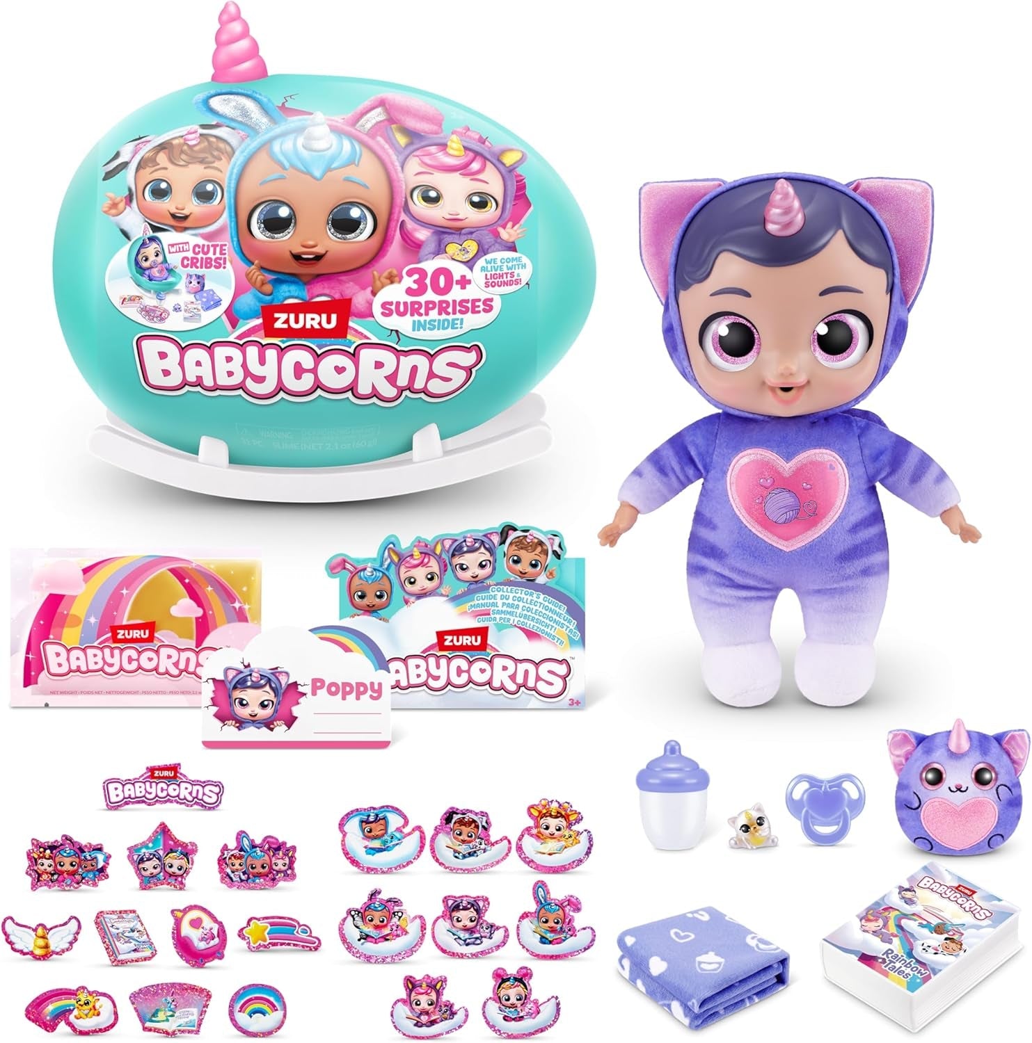 Babycorns Series 1 af ZURU Magical Cat (Mac) dukke med tilbehør Unboxing Surprise Legetøj til børn, piger