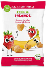 100 % Jordbær økologiske frugtchips frysetørrede jordbærchips Pakke med 12 (12 x 12 g) og sprøde hjerter Banan & Jordbær økologisk børne- og babysnack (9 x 30 g) 270 g