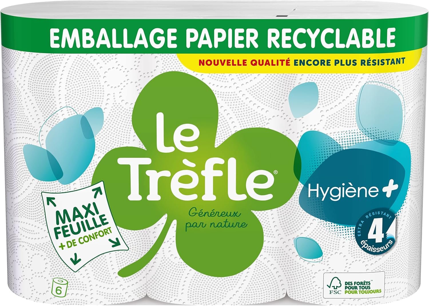 Le Trefoil Hygiene + Toiletpapir, 6 ruller, 4 styrker (2-pak)