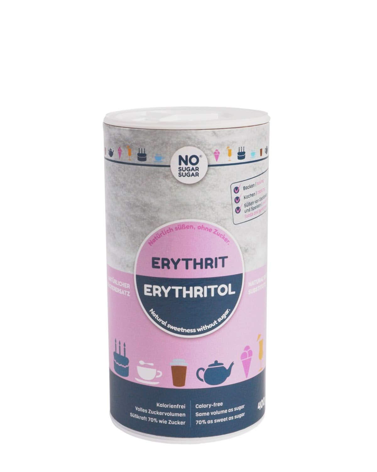 Ingen sukker, naturlig erythritol uden kalorier, anvendelig som sukkererstatning, 4,5 kg sødemidler Naty Shop 400 gram