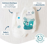 BIOLANE - Korte bleer - Størrelse 5 (12-18 kg) - 12 timers tæthed - 1 måneds pakke - 120 bleer - økologisk