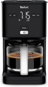 Tefal Smart'n Light Espressomaskine med timer, Espressomaskine med programmerbart filter 1,25 L, Aromafunktion for Intens Aroma, Holde Varm funktion, Anti-dryp og nem at rengøre, Sort