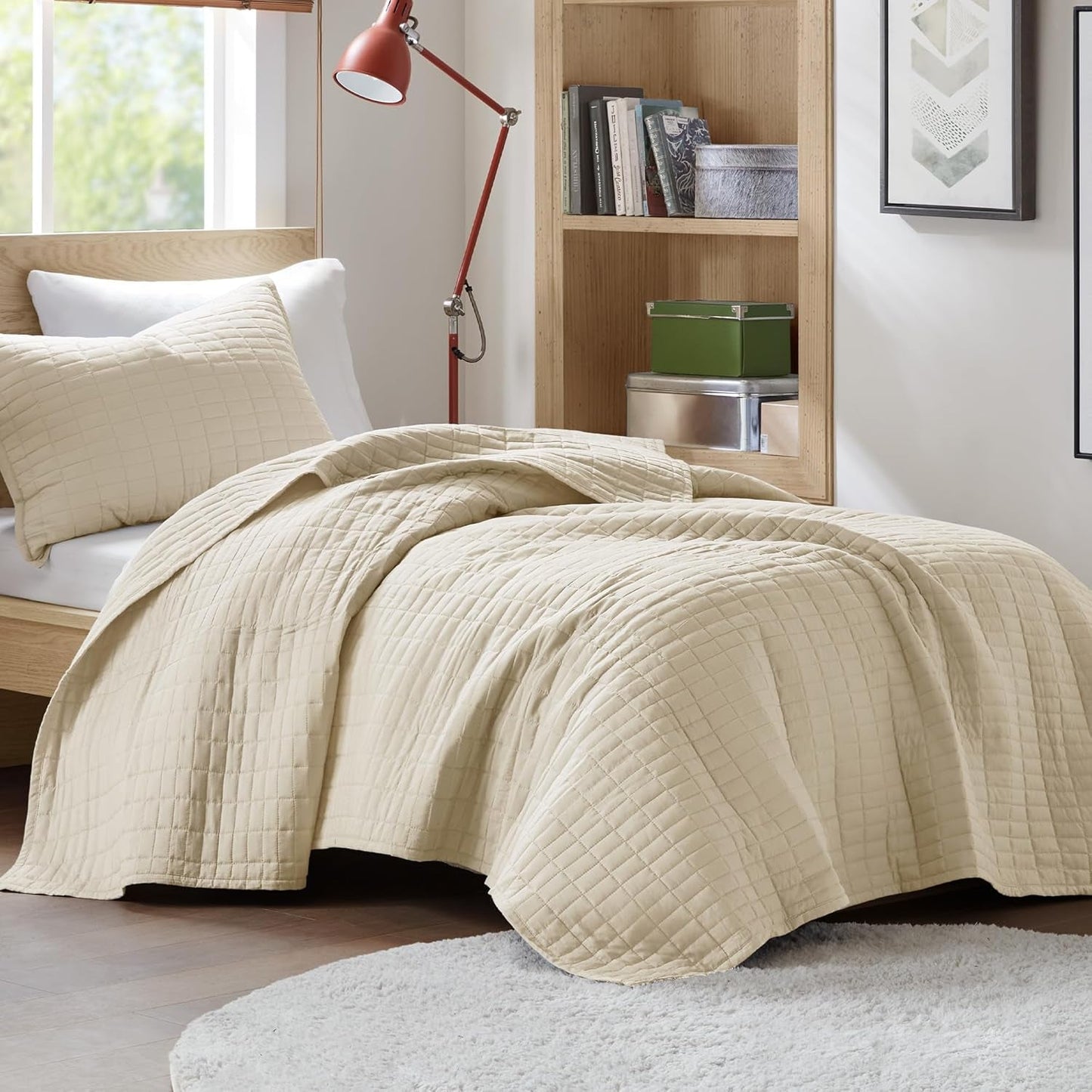 Comfort Spaces Kienna Quilt Sæt, Luksus dobbeltsyning, Sommertæppe, Letvægts, Blødt Sengetøj året rundt, Matchende pudebetræk, Hvid, Tæppe til King Size senge (264,2 X 228,6 cm), Naty Shop dyner og dyner Ivory Twin/Twin Xl(66"X90")