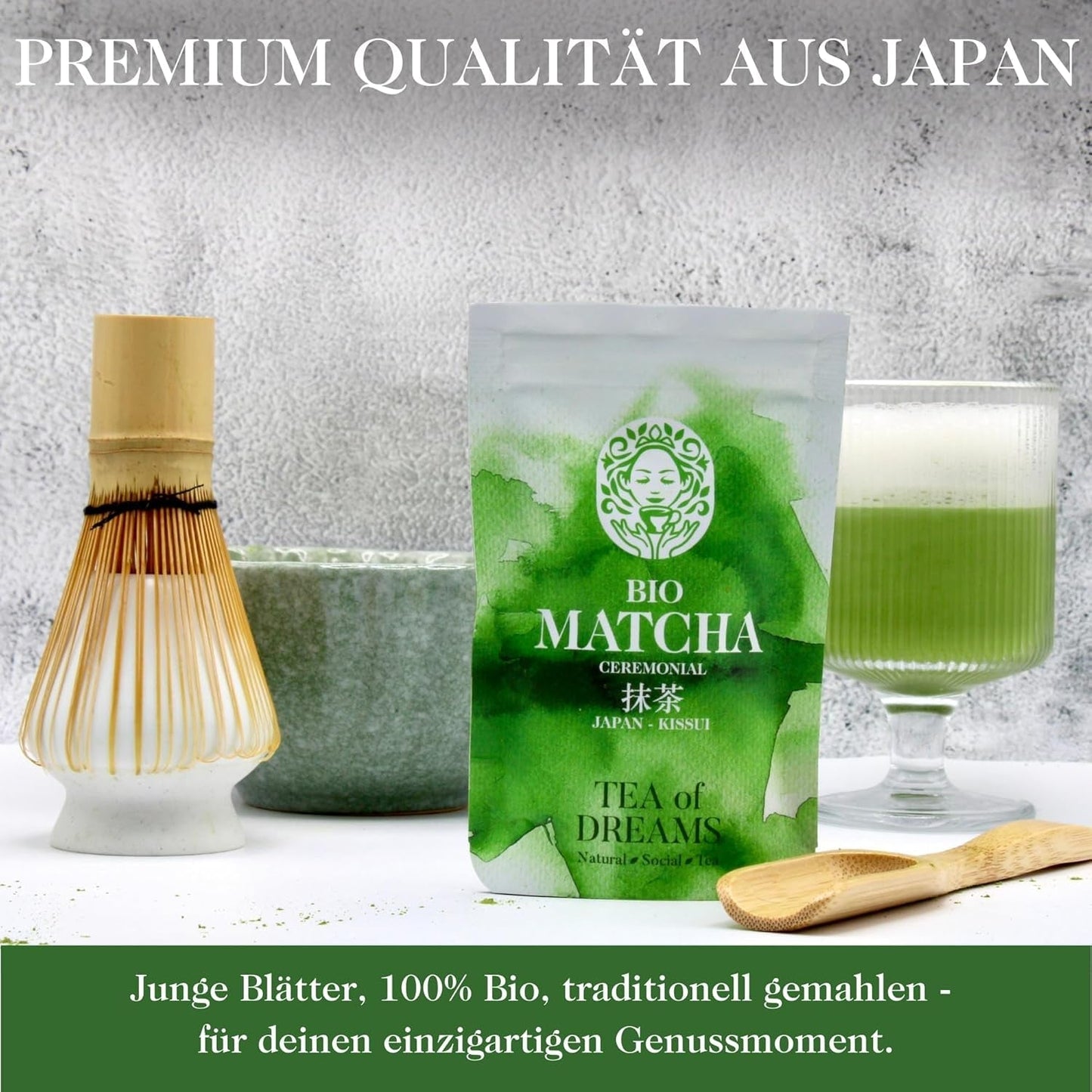 Økologisk Matcha-pulver til te og Matcha Latte - Premium ceremoniel kvalitet fra Japan - Original Kissui grøn te - 30g