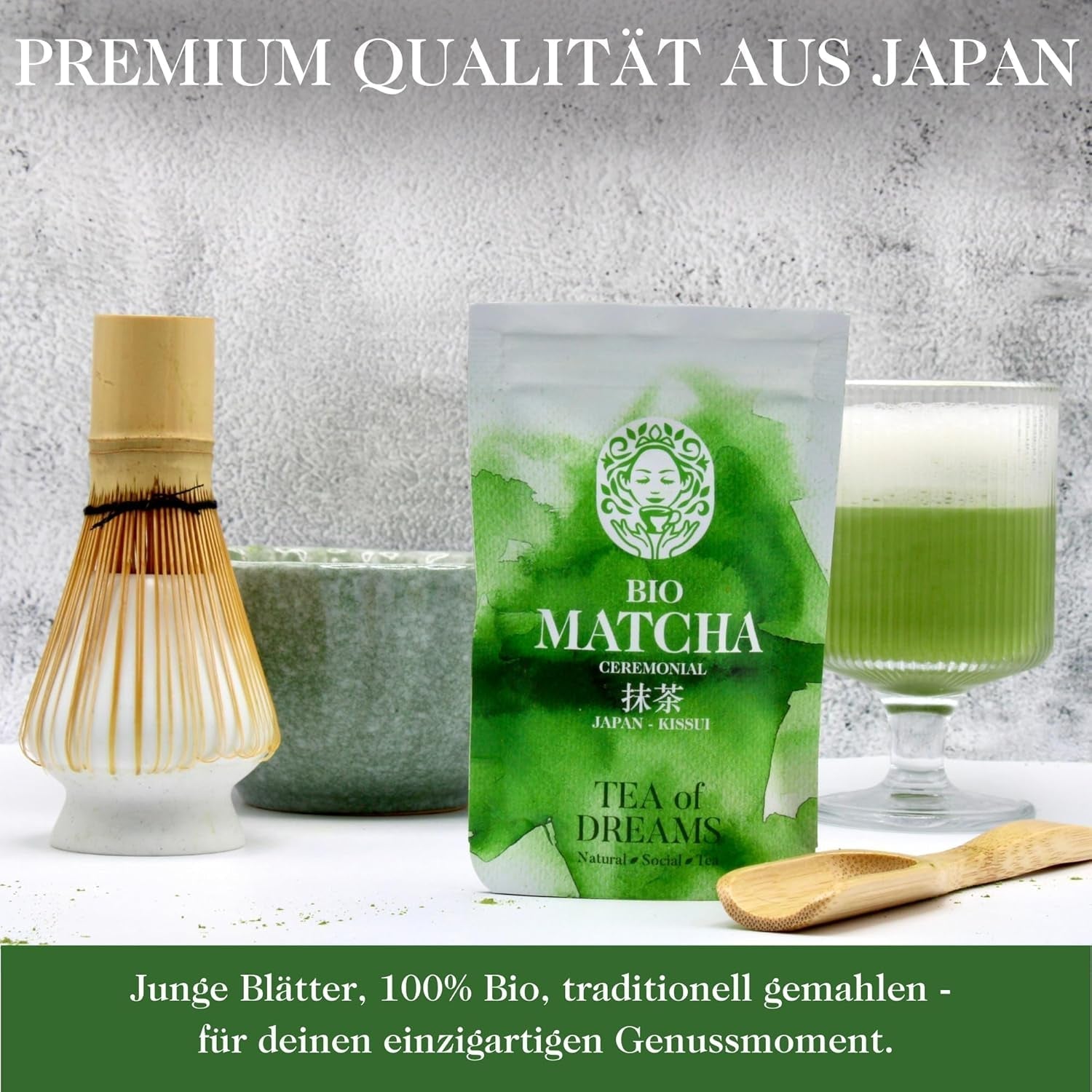 Økologisk Matcha-pulver til te og Matcha Latte - Premium ceremoniel kvalitet fra Japan - Original Kissui grøn te - 30g