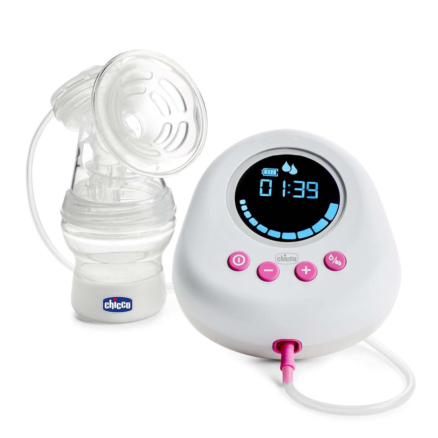 Chicco elektrisk brystpumpe med stimulerings- og ekstraktionsfaser, 10 intensitetsniveauer, behagelig og hurtig, ergonomisk form, med skrå patte og stram hætte, hvid, 150 ml Tilbehør Mad og amning Bebe Naty Shop