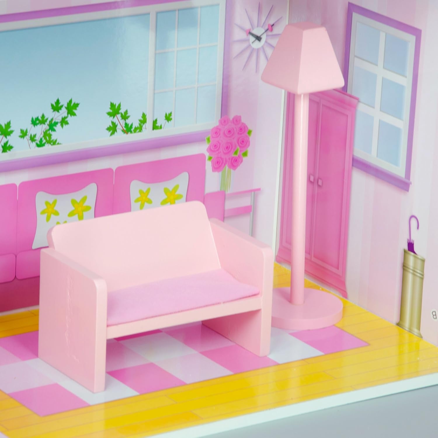 Olivia's Small World Giant Dukkehus, stort trædukkehus med møbler og tilbehør, 3-etagers dukkehus til børn, dukkehus til 12" dukker, 3 år + Naty Shop dukkehuse