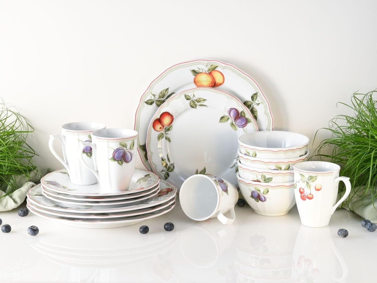 CreaTable, 16999, Flora ORCHARD-serien, 16-delt porcelænssæt til 4, kombiservice af porcelæn, tåler opvaskemaskine og mikroovn, fremstillet i Europa