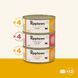 Applaws 100 % naturlig premium våd kattefoder Kylling i bouillon multipakke - 12 dåser x 156 g pakke