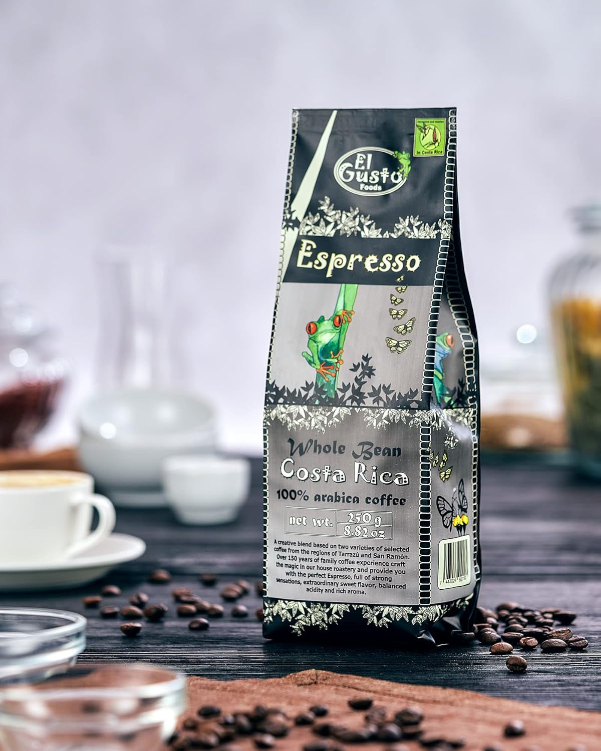 El Gusto Espresso Kaffee aus ganzen Bohnen aus Costa Rica, dunkel geröstet, kreativ Mischung, 100% Arabica, frischer Gourmet-Kaffee 3er Pack