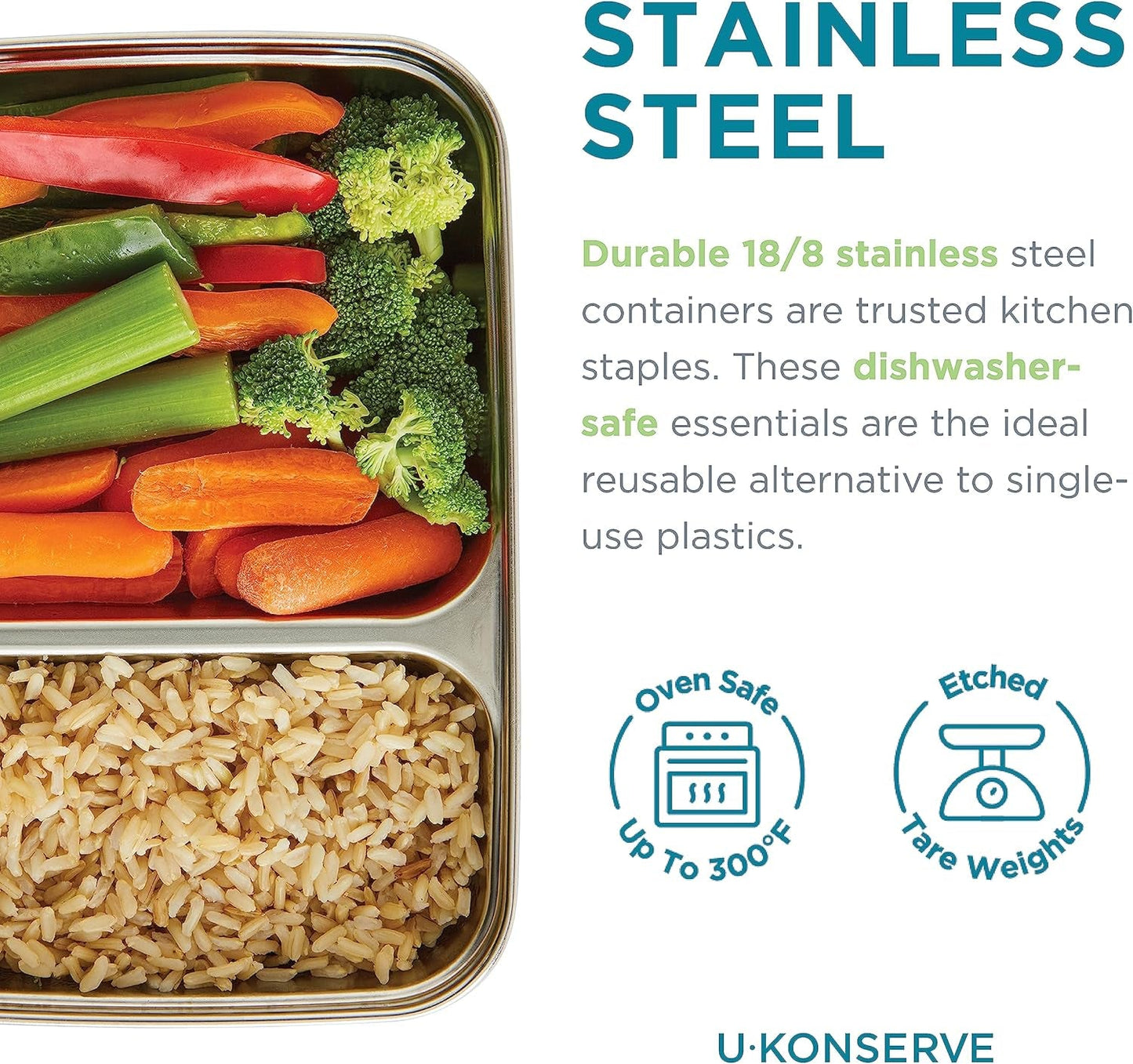 U Konserve - Opdelt rektangulær madbeholder i rustfrit stål med silikonelåg - Island Teal - 28 oz / 825 ml madopbevaringsbokse Naty Shop
