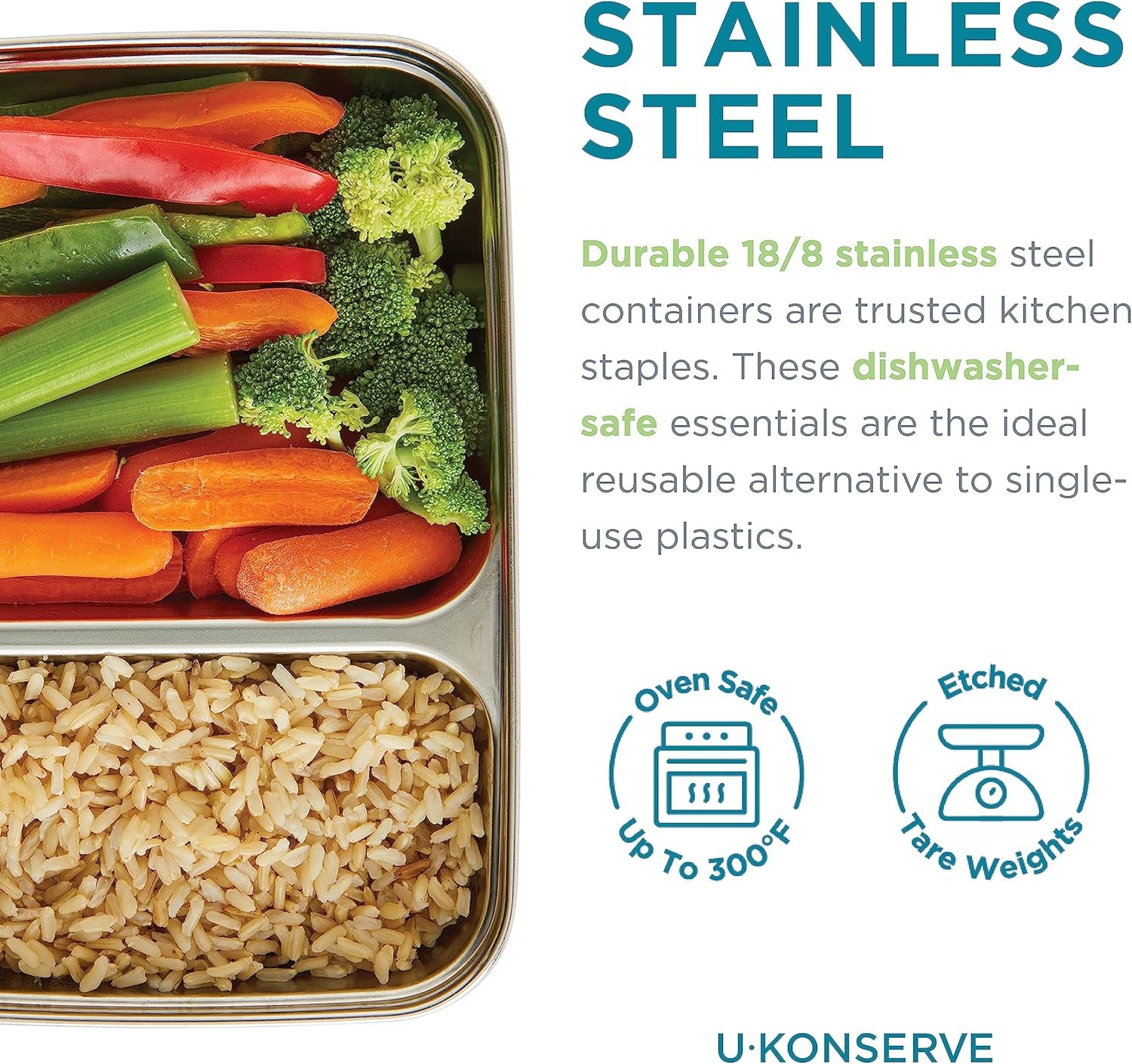 U Konserve - Opdelt rektangulær madbeholder i rustfrit stål med silikonelåg - Island Teal - 28 oz / 825 ml madopbevaringsbokse Naty Shop
