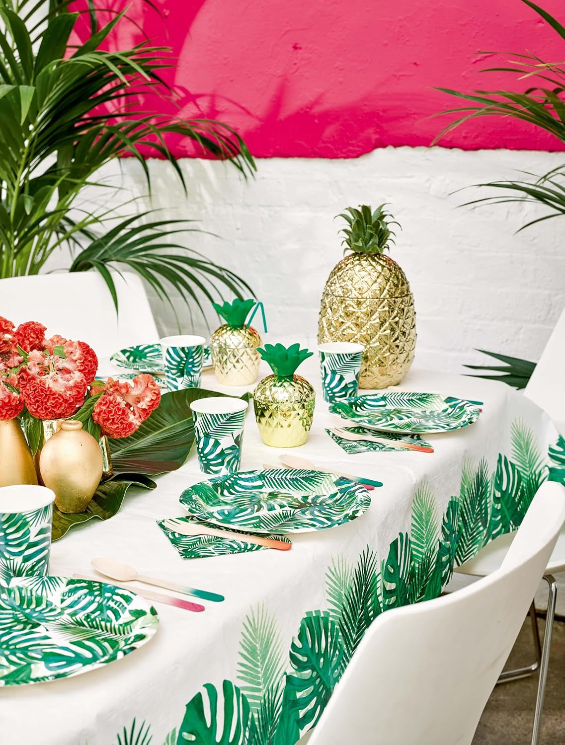 Pakke med 20 tropiske servietter | Grønne papirservietter med palmebladsdesign | Engangsservice til børnefest, safarifest, jungle, dinosaur, sommer, hawaiiansk tema