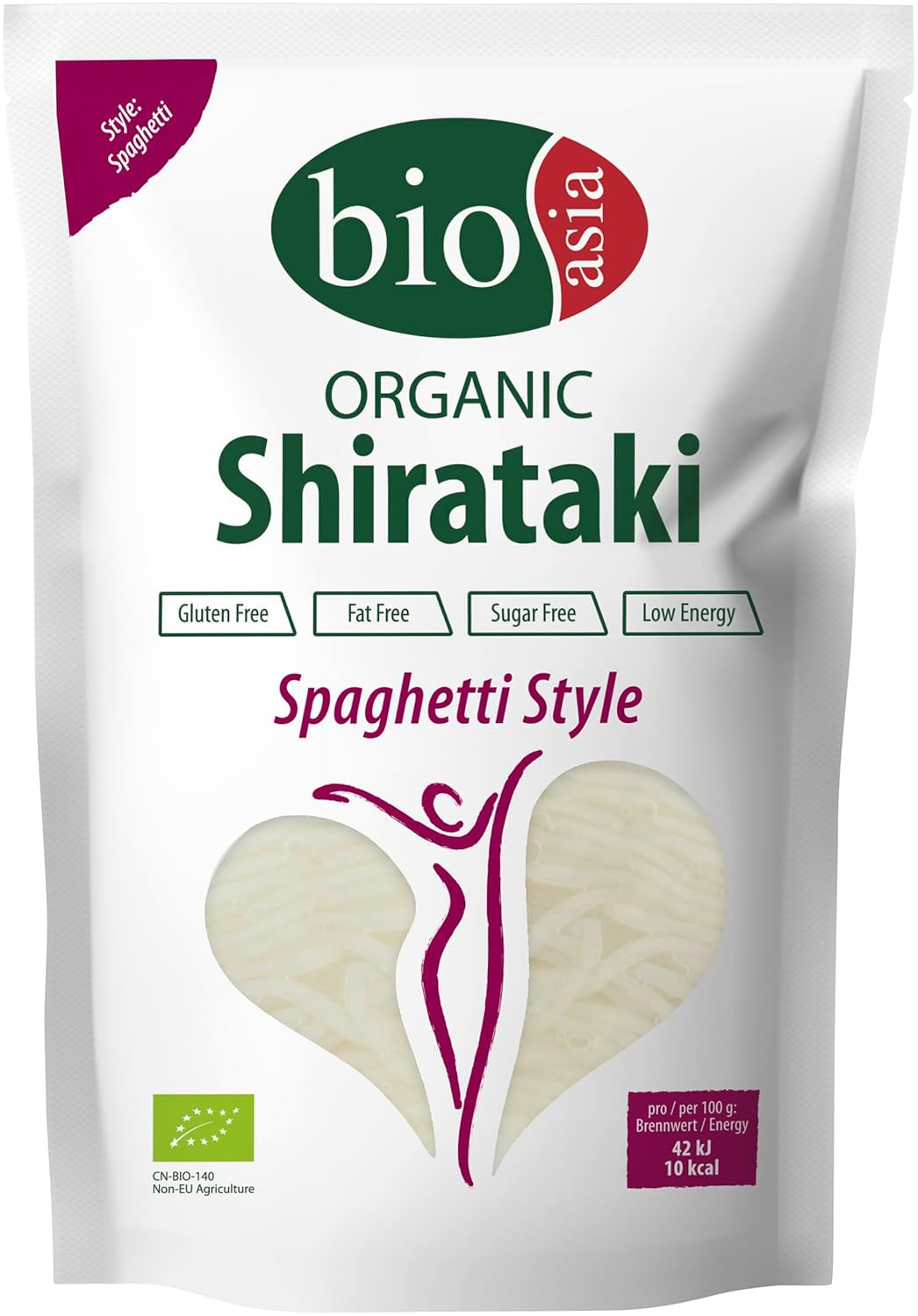 Bioasia Bio Shirataki Spaghetti – Nudeln aus aus Bio-Konjakmehl – ​​Mit niedrigem Kaloriengehalt – Zucker-, fett- og glutenfrei (1 x 270 g)