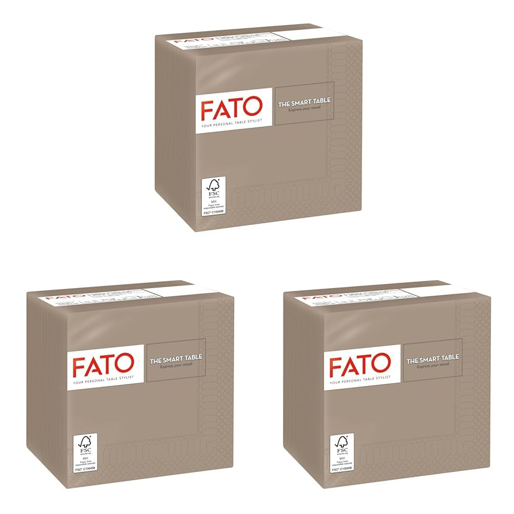 , Engangspapirsservietter, Ideel til forretter og cocktails, Pakke med 100 servietter, Størrelse 24X24 foldet i 4, 2 lag, Farve Turtledove, 100 % rent cellulosepapir, Fsc-certificeret