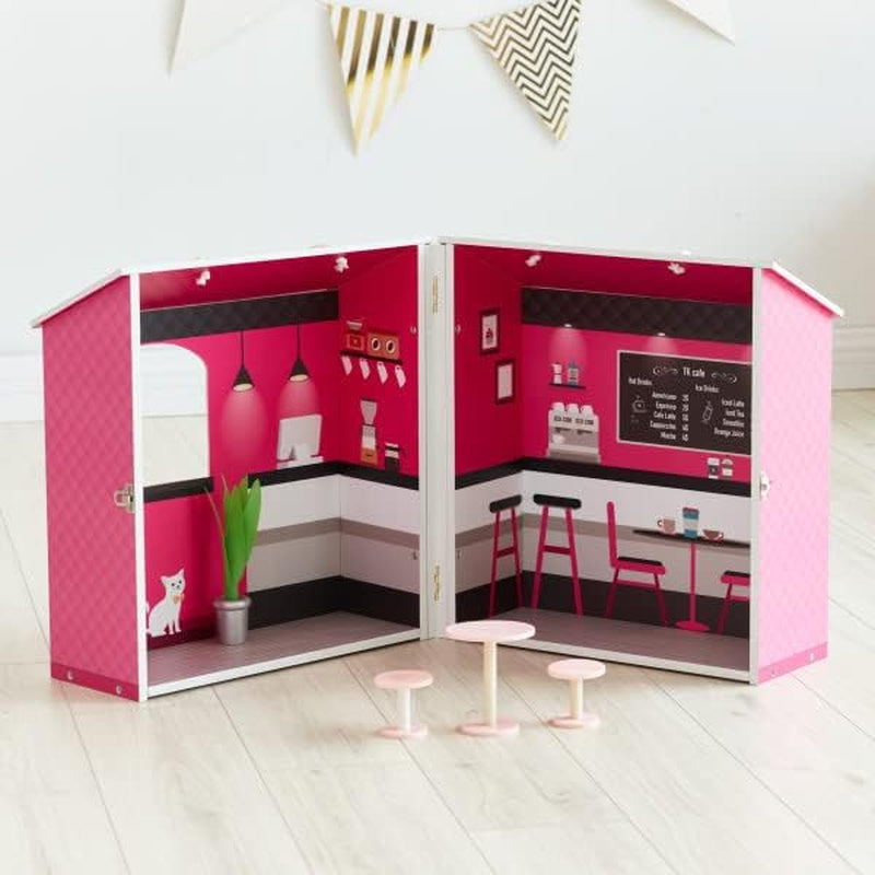 Teamson Kids - Dreamland City Café Dukkehus 30cm - Pink/Hvid/Sort