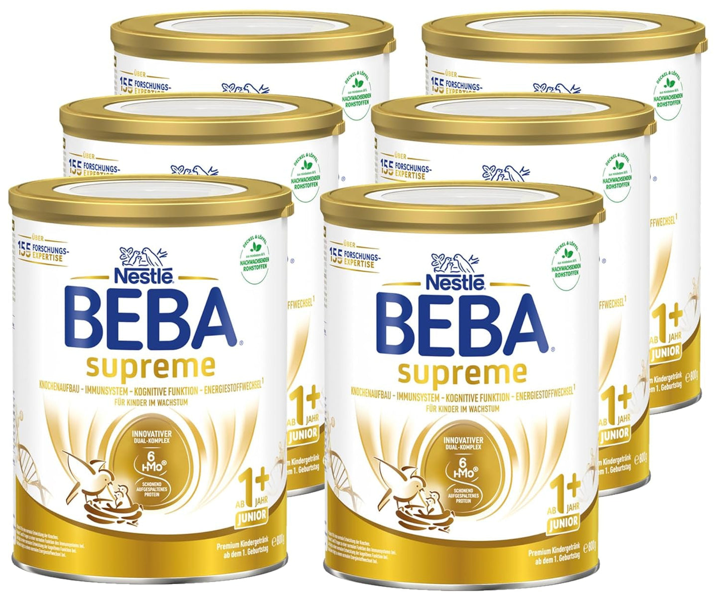 BEBA SUPREME JUNIOR 1 Plus - Drik til børn fra 1 år, med kompleks 6 HMO, laktosefri, palmeoliefri, fiskeoliefri, mad til små børn, babymælkpulver, pakke med 6 (6 x 800g)